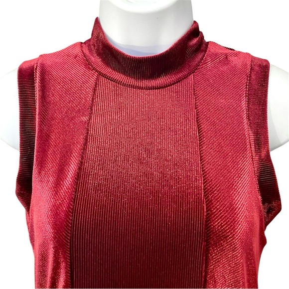 Altar’d State Burgundy Ribbed Velvet Flare Sleeveless Dress - Picture 2 of 6